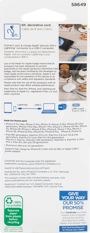 Cable USB-C to Lightning 6ft Azul image number null