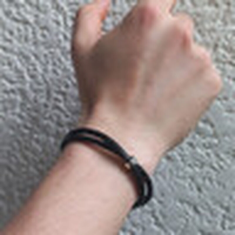Pulsera de Piel Negra Para Hombre con Rondel de... image number null