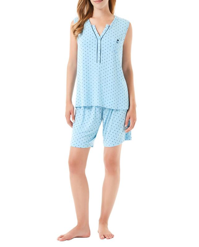 Pijama Corto Corazones para Mujer Turquesa image number null