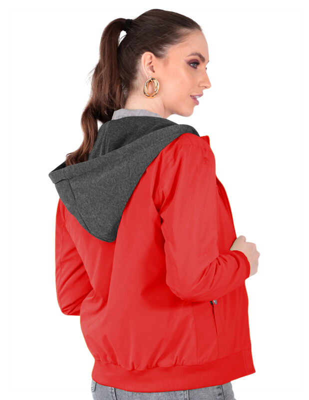 Chamarra Boomber Mujer Cuello Redondo Con Gorro image number null