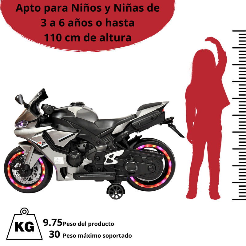 Moto Montable El&eacute;ctrica para Ni&ntilde;os Luces Led So... image number null