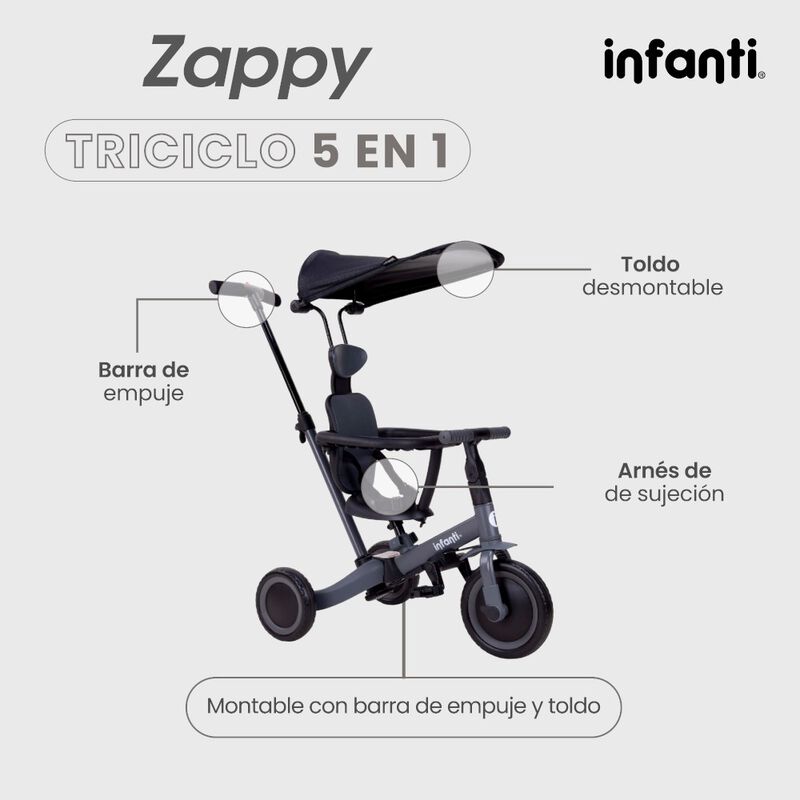 Triciclo Evolutivo 5 En 1 Zappy Con Barra De Em... image number null