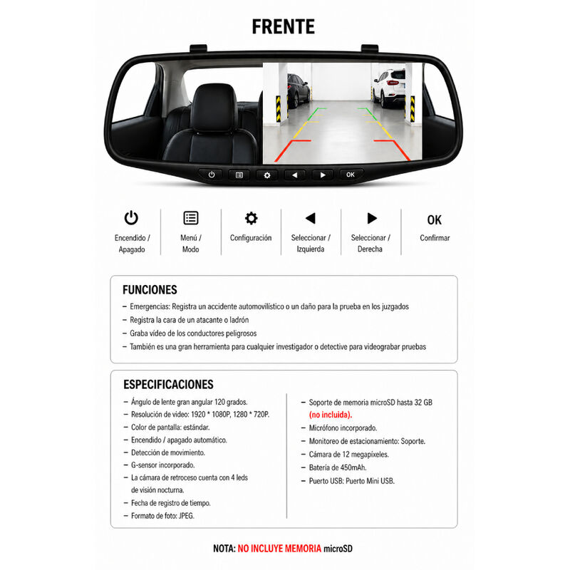 C&aacute;maras Retrovisor Frente Y Trasera Grabacion N... image number null