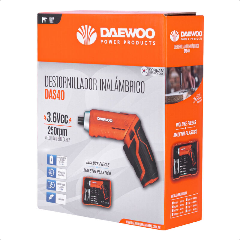 Daewoo Atornillador Inal&aacute;mbrico, 3.6v, Bater&iacute;a ... image number null