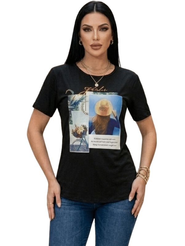 Blusa Casual Estampada Malabis Bl-1042 Negro image number null
