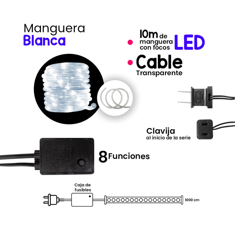 Serie manguera navide&ntilde;a LED luz blanca 10 Metro... image number null