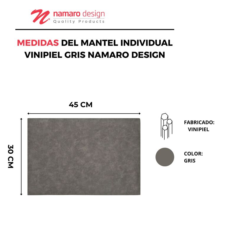 Mantel Individual 4 Piezas Vinipiel Gris Namaro... image number null