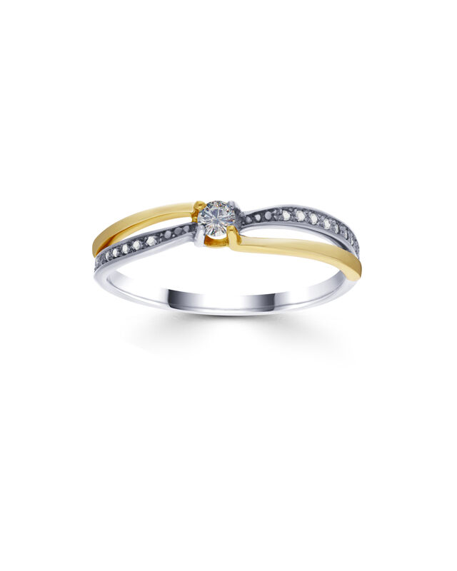 Anillo Solitario Oro Blanco Y Amarillo 14k Con ... image number null