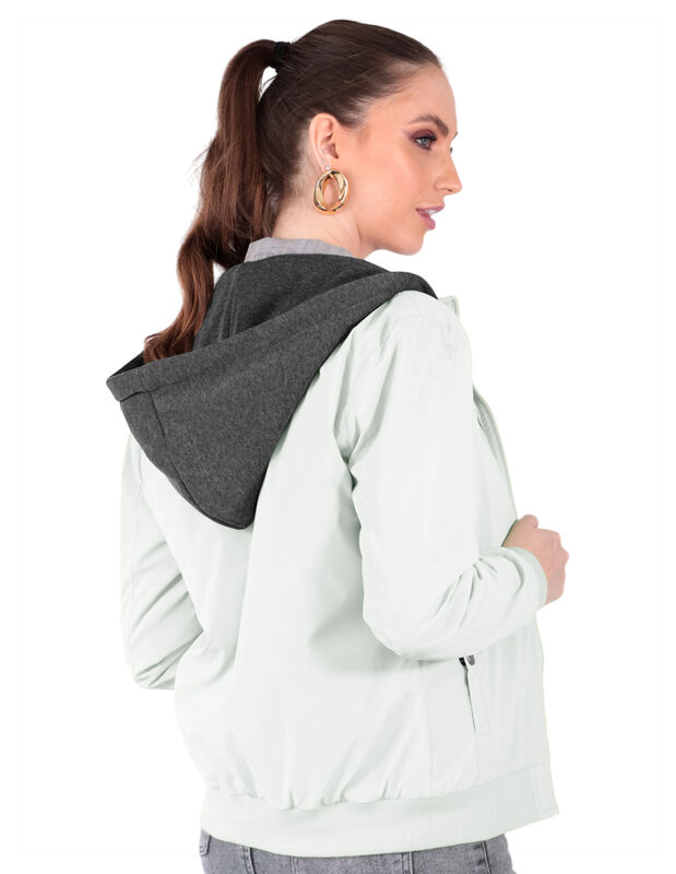 Chamarra Boomber Mujer Cuello Redondo Con Gorro image number null