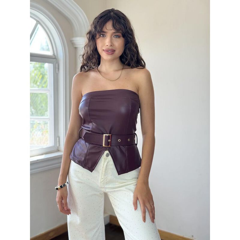 Top Strapless De Vinipiel Con cinturon image number null