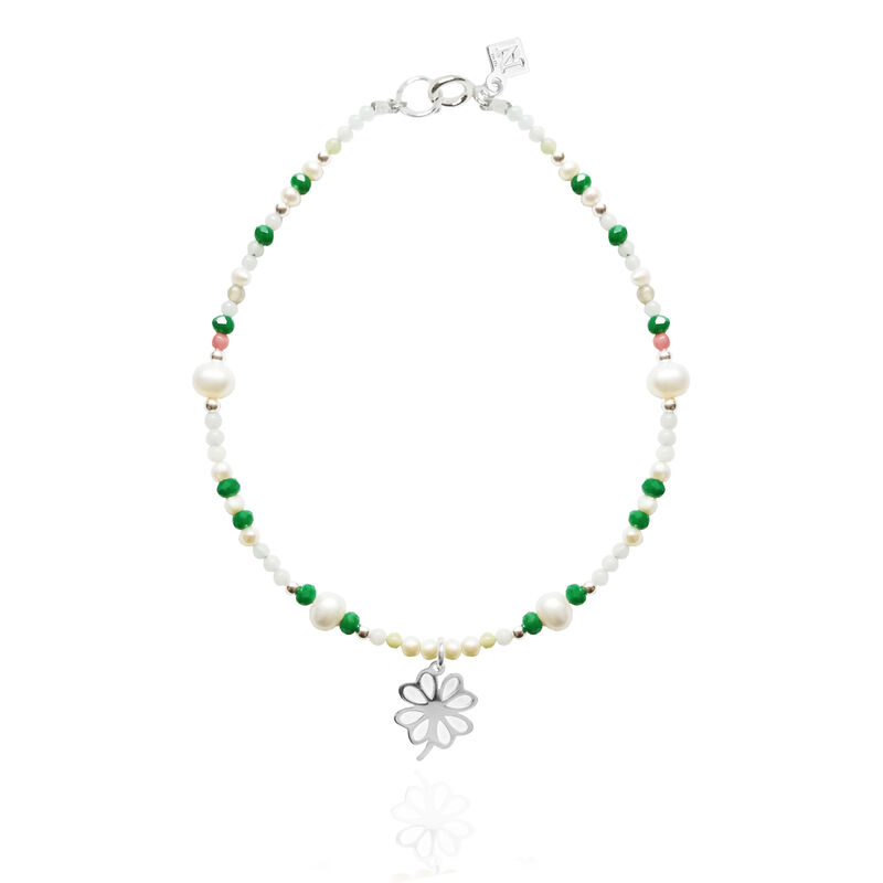 Pulsera Suerte Charm Tr&eacute;bol de Plata con Piedra... image number null