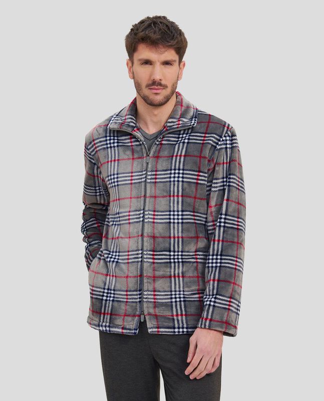 Bata con Cremallera a Cuadros en Gris Gris image number null