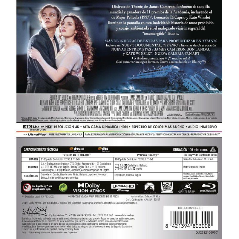 Titanic (4K UHD + Blu-ray + Blu-ray Extras) [Bl... image number null
