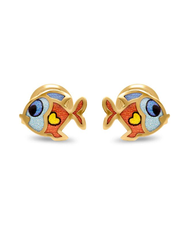 Broqueles De Pez En Oro Amarillo 14k Con Esmalt... image number null