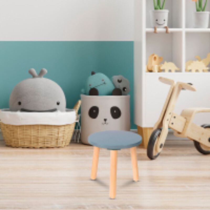 Banquito de Madera para Ni&ntilde;os- Redondo- Azul image number null