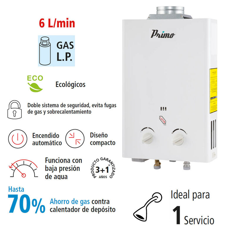 Calentador Instant&aacute;neo Primo 6 L para Gas LP image number null