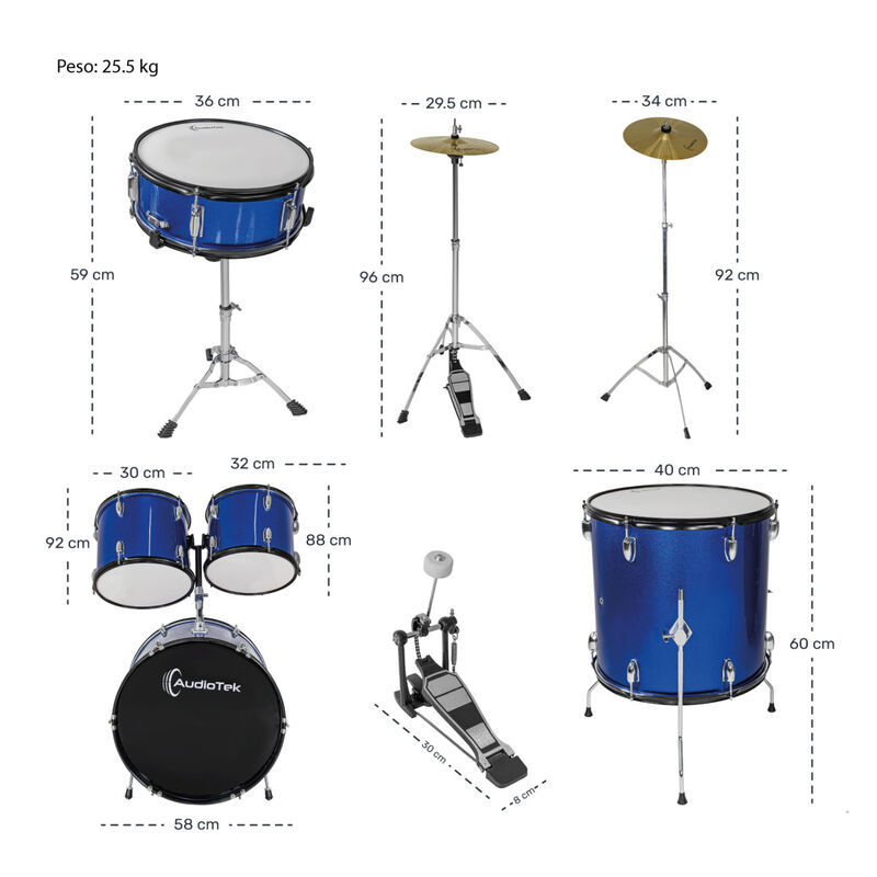 Bater&iacute;a Musical Ac&uacute;stica 5pz Platillos Atriles ... image number null