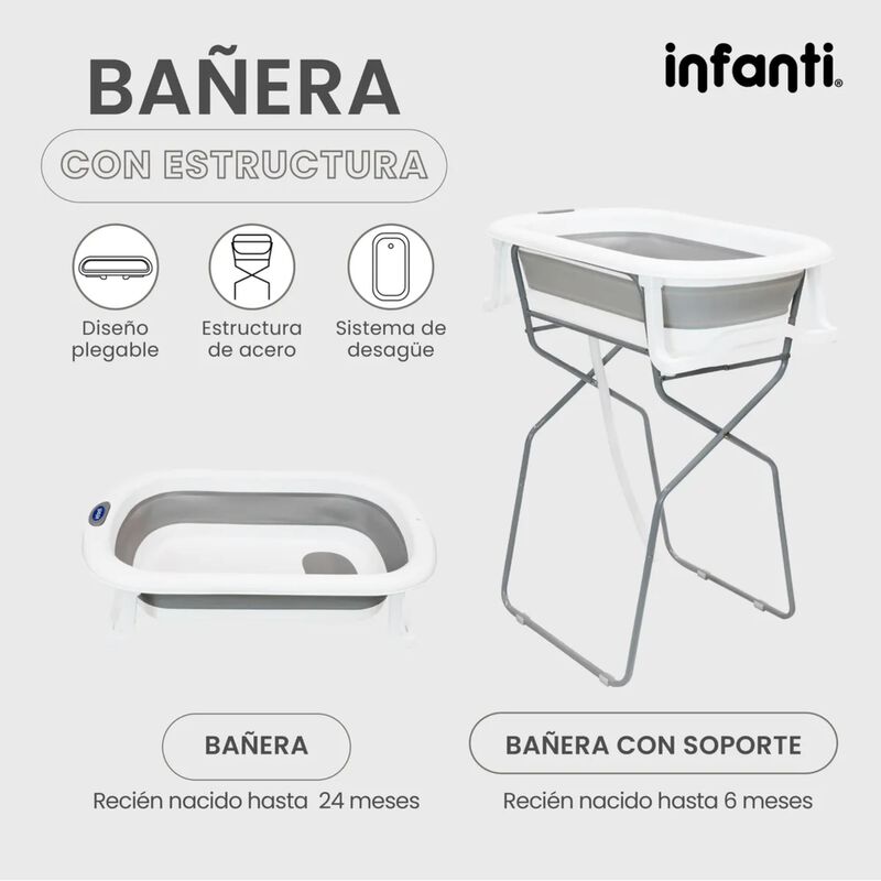 Ba&ntilde;era Plegable Con Soporte y Sistema de Desag&uuml;... image number null