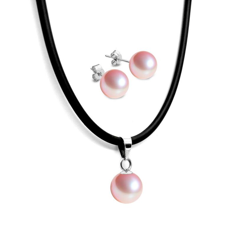 Collar y Aretes de Mujer Caucho, Plata .925 Per... image number null