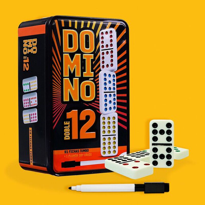 Domin&oacute; Doble 12 en Caja Met&aacute;lica con 1 Plum&oacute;n image number null