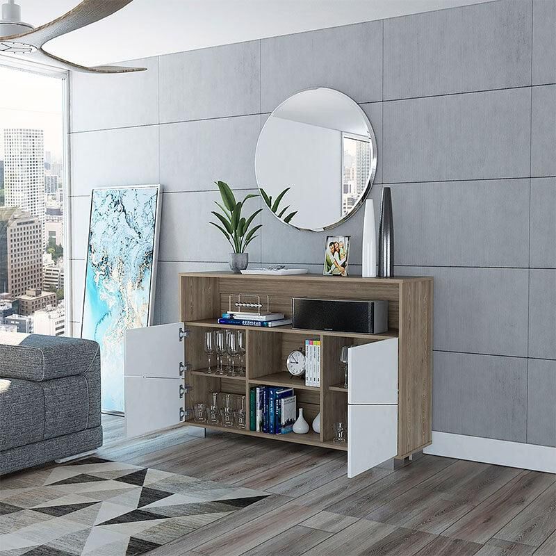 Mesa Auxiliar Orus Miel y Blanco con Cuatro Pue... image number null