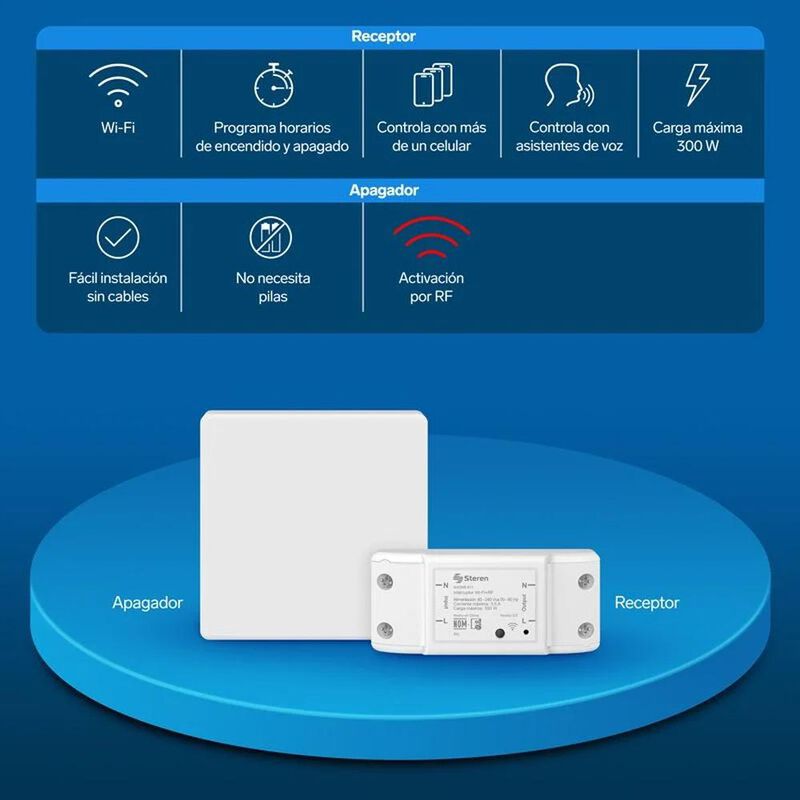 Apagador inal&aacute;mbrico RF cin&eacute;tico sencillo image number null