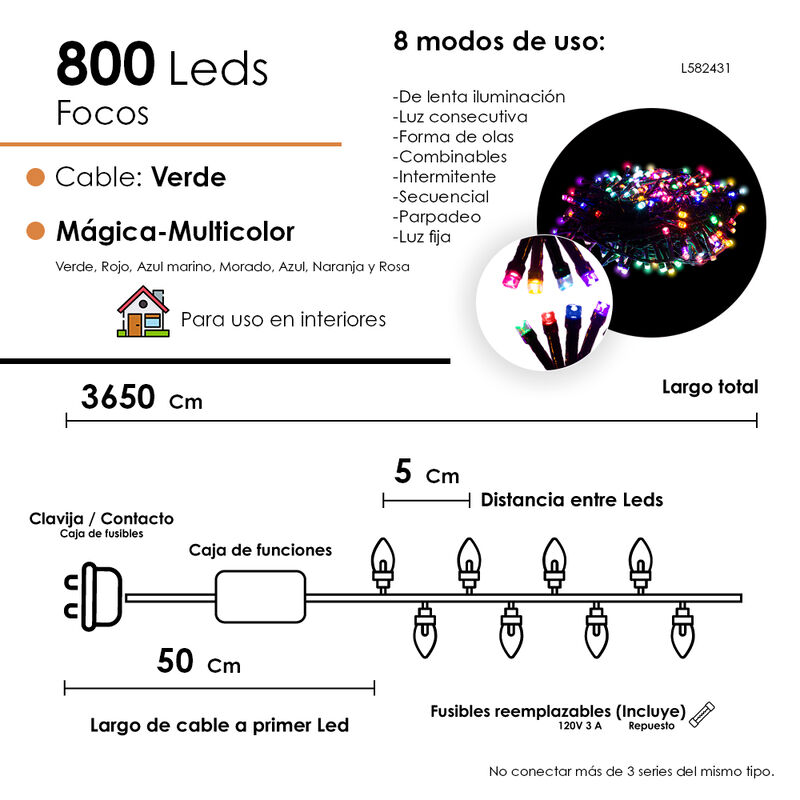 Serie Luces LED Multicolor 800 focos Cable Tran... image number null