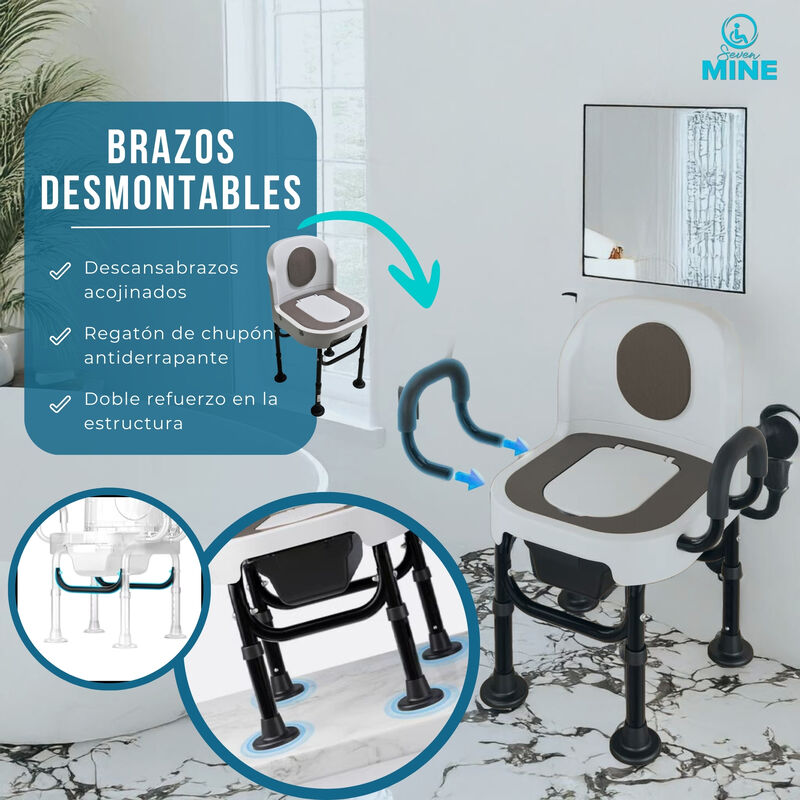 Silla De Ba&ntilde;o Con Comodo Inodoro Cuadrado Con T... image number null