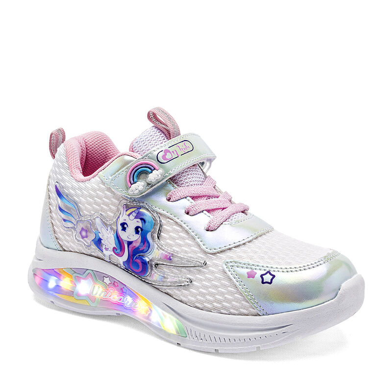 On Kids tenis con luces para ni&ntilde;a blanco plata ... image number null