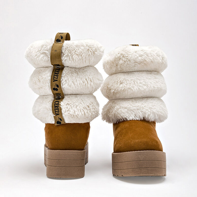 Rojo Cereza Bota con peluche para mujer camel b... image number null