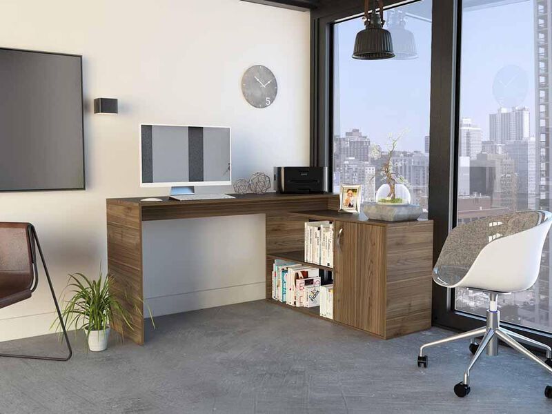 Escritorio En L Mosc&uacute;, Casta&ntilde;o, Con Un Caj&oacute;n Vi... image number null