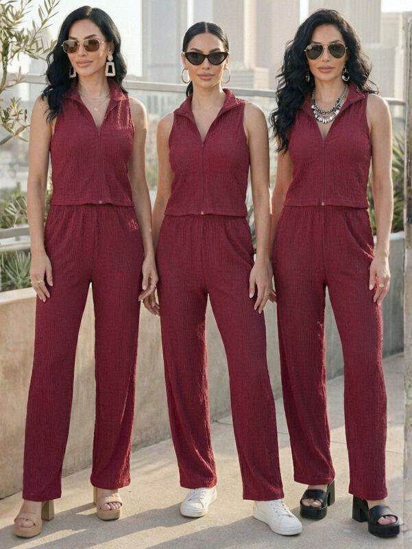 Conjunto Mujer 2 Piezas Tipo Jumpsuit, Blusa Si... image number null