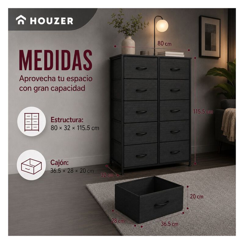 Comoda 10 Cajones Estructura Acero Cajonera Org... image number null