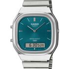 Reloj Casio Vintage Unisex AQ-240E-3ACF plateado fondo azul