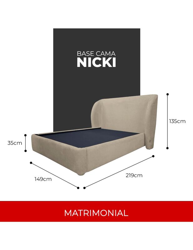Cama Matrimonial Nicky Gris, Tapizado Edimburgo... image number null