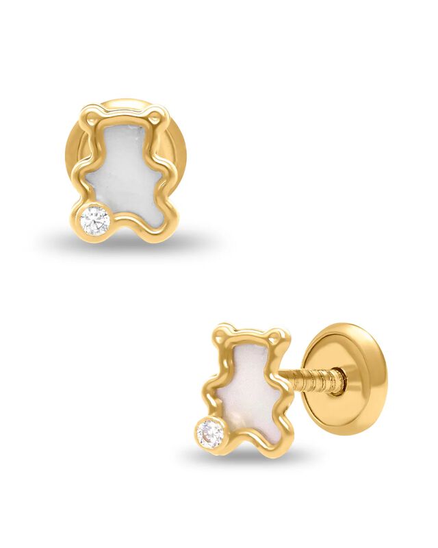 Broqueles De Oso En Oro Amarillo 14k Con Nacar ... image number null