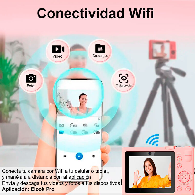 C&aacute;mara digital VAK F3L 5k Selfie-cam aro luz wi... image number null