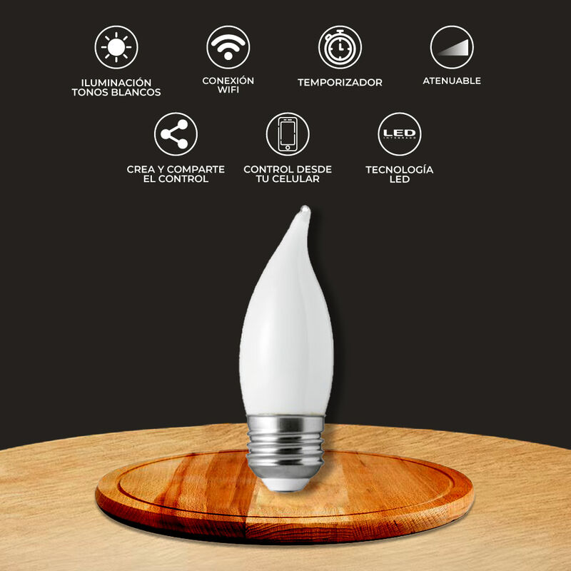 Foco Vela LED Inteligente Filamento C35T WiFi 5... image number null