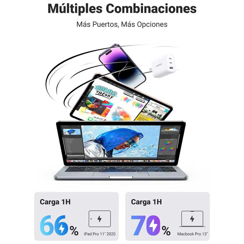 Cargador AC UGREEN 65W PD Universal USB-C para ... image number null