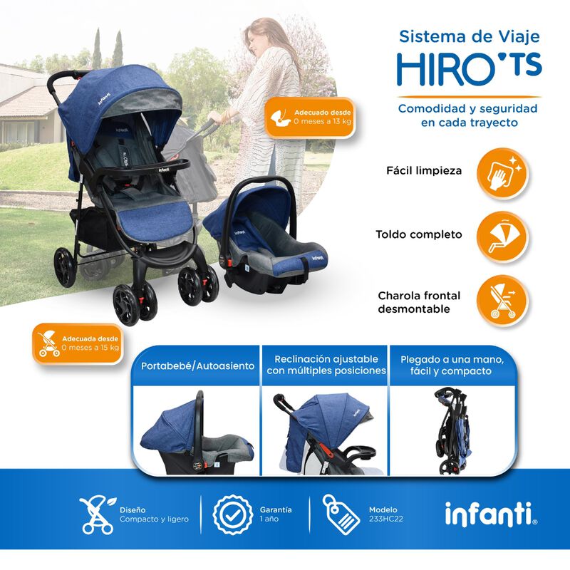 Carriola Travel System Hiro TS Azul Con Portabe... image number null