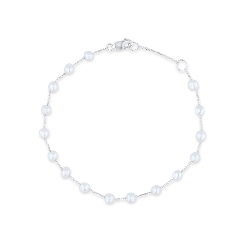 Pulsera De Oro Blanco De 14k Con Perlas Blancas... image number null