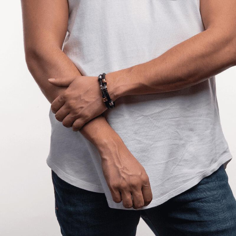 Pulseras Hombre, Brazaletes Cuero Y Acero Inoxi... image number null