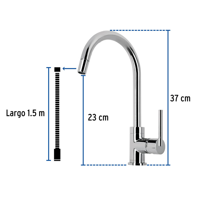 Monomando Cromo Nariz Retr&aacute;ctil para Fregadero ... image number null