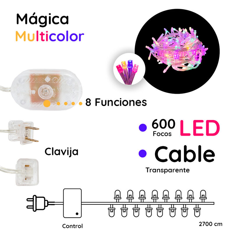 Serie Navide&ntilde;a 600 Led Luz Multicolor 8 Funcion... image number null