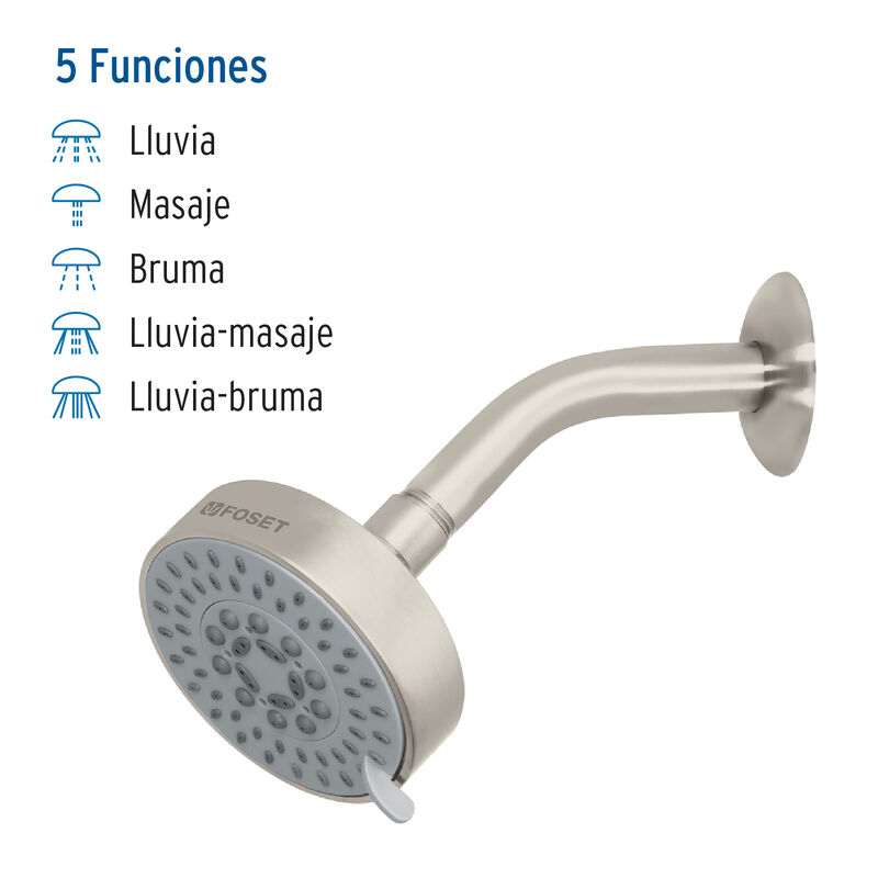 Regadera Sat&iacute;n 4'con 5 Funciones con Brazo Fose... image number null