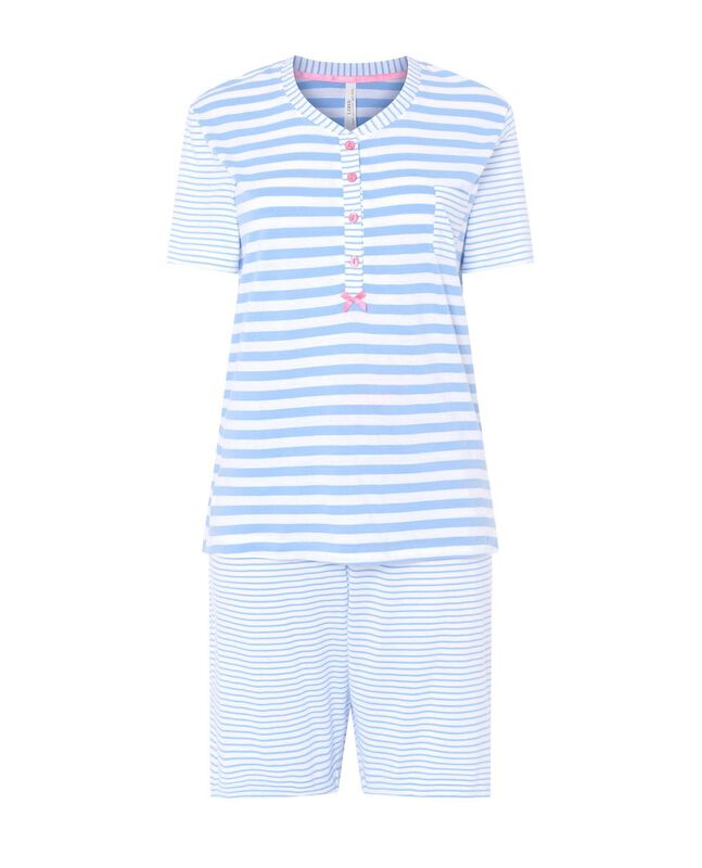 Pijama de Rayas de Manga Corta Celeste image number null