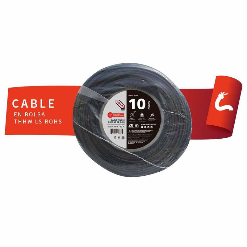 Cable Thhw-ls Rohs Calibre 10 Awg Negro 20m image number null