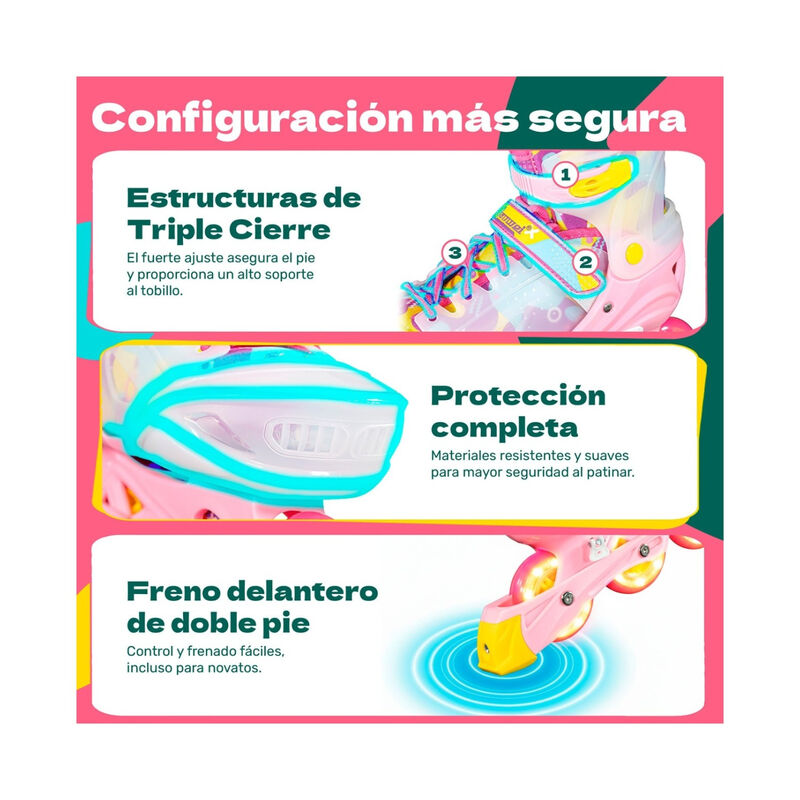 Patines Linea 4 Ruedas Luz Led Ni&ntilde;os Y Adultos ... image number null