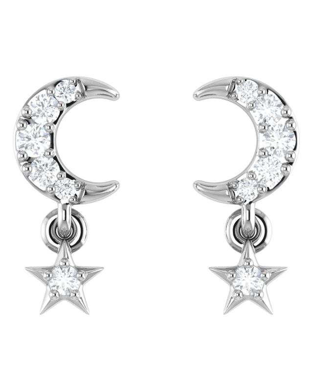 Broqueles Luna Y Estrella De Oro Blanco 14k Con... image number null