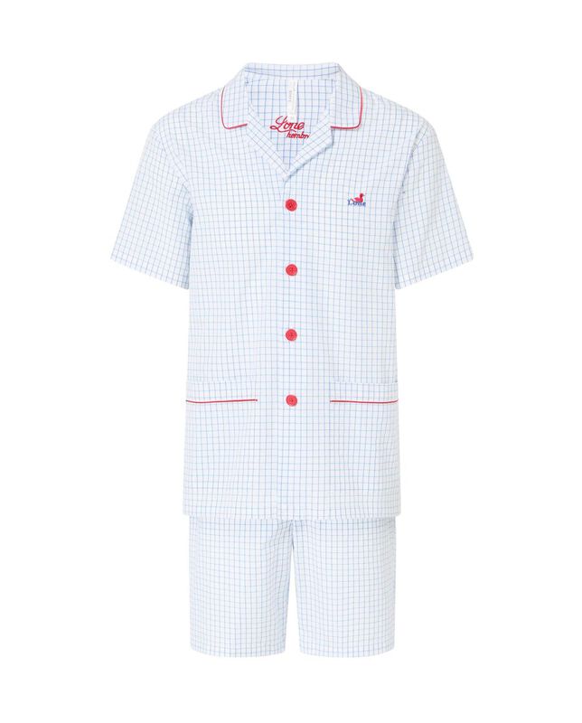 Pijama Cuadros Abierto Azul image number null